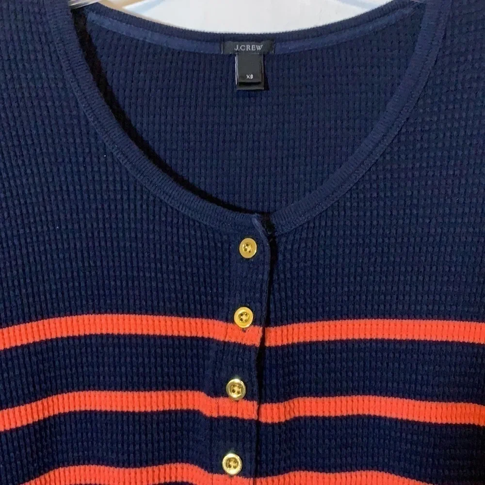 J Crew Cotton Waffle Henley Style Top, XS